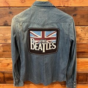 The Beatles Union Jack Flag One-of-a-Kind American Eagle Outfitters Denim Shirt